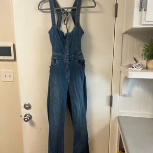 Free People Denim Backless Jumpsuit- Size 8